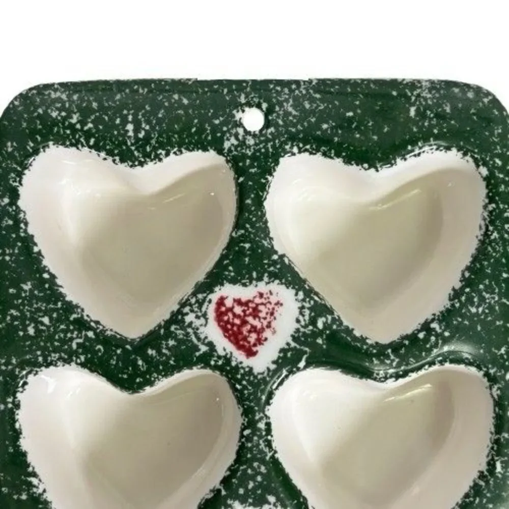 Spongeware Stoneware Heart Muffin Cupcake Baking Pan Cottagecore Granny Core
